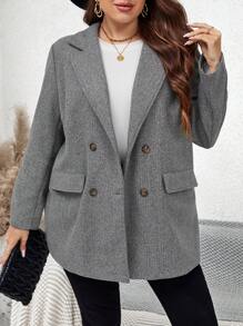 SHEIN LUNE 大碼西裝領雙排釦西裝外套 - 灰色 - 查看 2