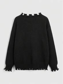 ROMWE Grunge Punk Skeleton Pattern Ripped Trim Sweater - Black and White - View 2