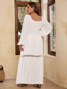 SHEIN VCAY 大碼水溶蕾絲拼接燈籠袖荷葉邊洋裝 - 白色 - 查看 4