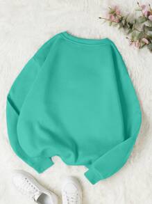 INAWLY Solid Round Neck Thermal Pullover,Long Sleeve Tops - Mint Green - View 2