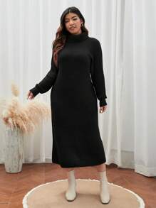 SHEIN Frenchy 秋冬加大高领插肩袖毛衣裙（无腰带）