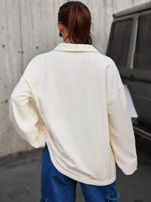 EURMUSE Solid Drop Shoulder Sweatshirt - White - View 2