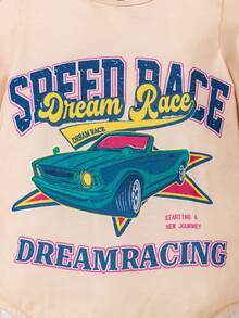 Baby Girl Car & Letter Graphic Bodysuit - Apricot - View 7