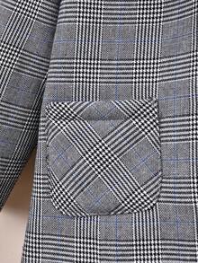 男小童1入組格紋印花毛絨內襯花呢外套 - 灰色 - 查看 5