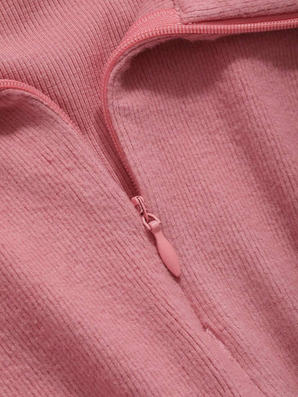 Solid Zipper Front Curved Hem Tee,Fall Clothes Long Sleeve Women Tops