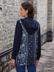 SHEIN LUNE Abrigo con capucha con estampado de paisley con cremallera - Azul Marino - Ver 3