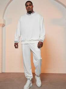 Manfinity Homme Nam Plus Đồ họa Chữ cái Cổ giả Áo len & Quần nỉ - trắng - Xem 1