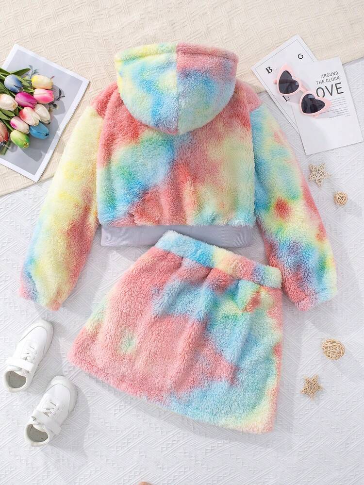 Tween Girl Tie Dye Hooded Flannel Jacket & Skirt