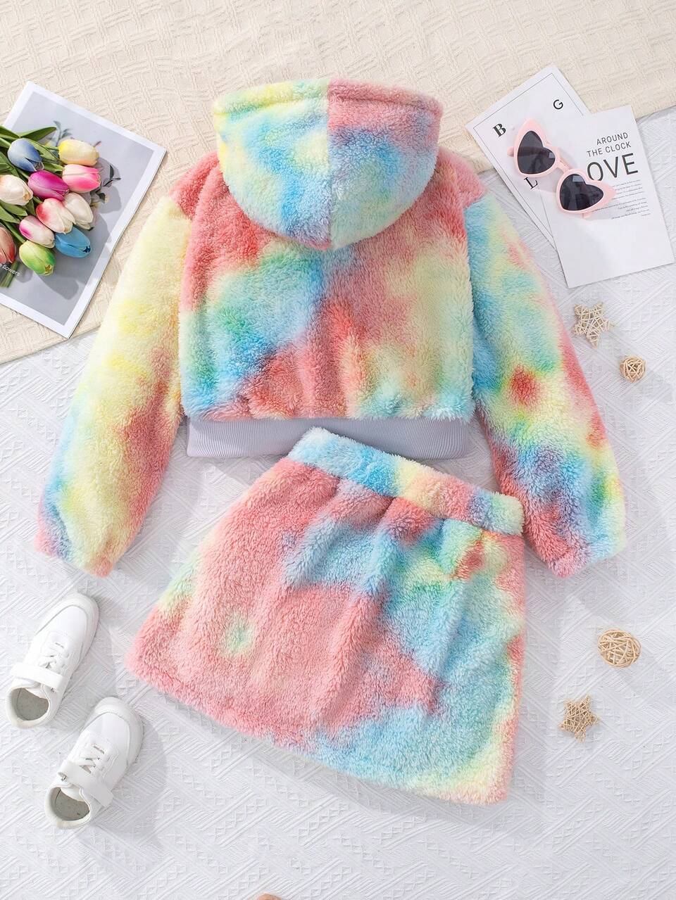 Tween Girl Tie Dye Hooded Flannel Jacket & Skirt