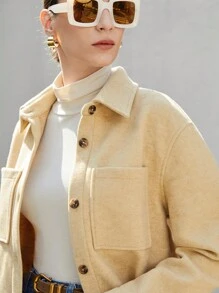 BizChic 素色前紐扣花呢外套 - 黃色 - 查看 4