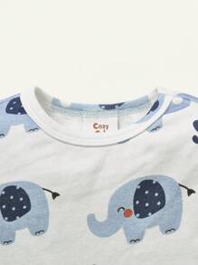 Cozy Pixies Set Pigiama Snug Fit Per Bambino Con Motivo Elefante Cartone Animato, Include Maglietta A Maniche Lunghe E Pantaloni