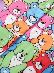 SHEIN Young Girl Cartoon Graphic Button Front Shirt - Multicolor - View 3