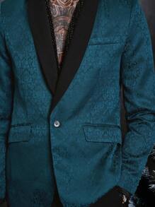 SHEIN 男士滿版印花青果領西裝外套&西裝褲套裝 - 藍色 - 查看 6