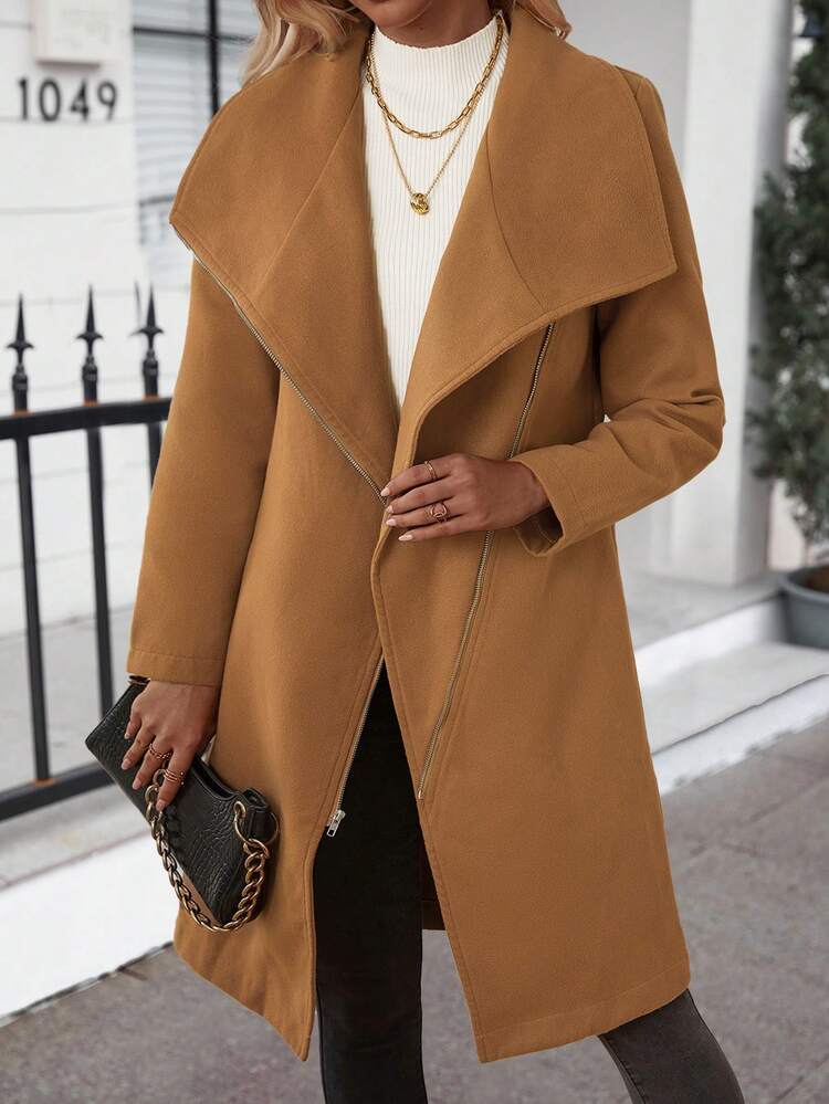 Waterfall Collar Zip Up Overcoat