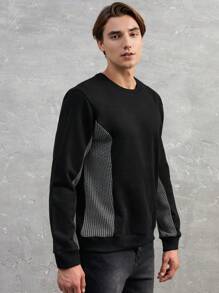 RueChic Men Contrast Panel Sweatshirt - Black - View 4