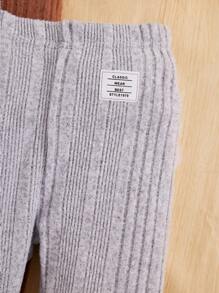 SHEIN Tween Girl 3pcs Letter Patched Detail Ribbed Knit Leggings - Multicolor - View 5