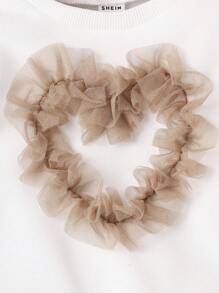 女嬰網紗拼接荷葉邊運動衫 - 白色 - 查看 4