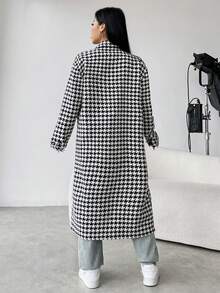 SHEIN Unity Abrigo con estampado de pata de gallo con doble bolsillo de cuello con solapa - Blanco y Negro - Ver 2
