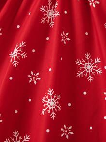 SHEIN Young Girl Christmas Print Ruffle Trim Dress - Red - View 6
