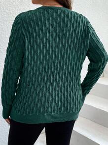 SHEIN LUNE Plus Chain Detail Keyhole Neck Sweater, Winter Knit Pullover Fall Sweater - Green - View 2