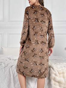 熊和星星印花絨布睡裙 - 彩色 - 查看 2