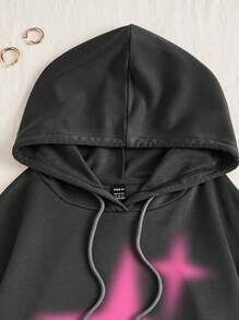 SHEIN EZwear Áo nỉ dài tay dáng rộng in họa tiết giản dị dành cho nữ - Màu xám đen - Xem 3