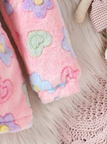Baby Girl Floral Print Hooded Fleece Coat - Pink - View 6
