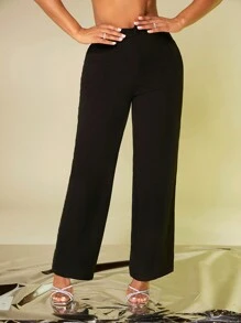 SHEIN SXY Pantalon De Costume Unicolore Taille Haute - Noir - Voir 3