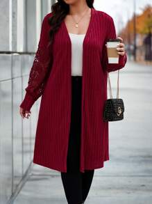 Calvaya Hơn Ren tương phản Mở Mặt trước áo - Đỏ - Xem 1