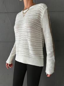 EURMUSE Striped Pattern Button Detail Sweater