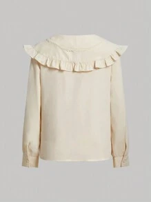 SHEIN MOD 素色荷葉邊前繫帶襯衫 - 杏色 - 查看 2