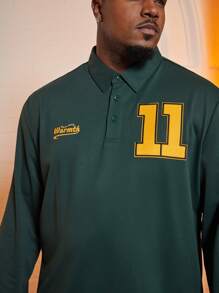 Manfinity Homme Men Plus Letter Graphic Polo Shirt - Dark Green - View 4