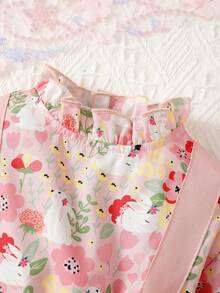 Baby Girl Floral Print Flounce Sleeve 2 In 1 Dress & Hat - Multicolor - View 6