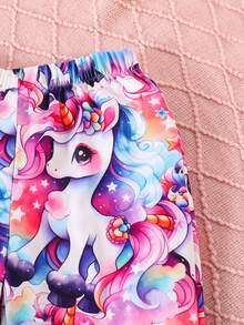 SHEIN 女大童獨角獸印花連帽T恤&喇叭褲 - 彩色 - 查看 3