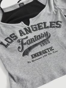 SHEIN MOD Letter Graphic Tie Back Crop Tee - Grey - View 4