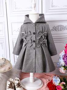 Baby Girl 1pc Bow Front Hooded Overcoat - Grey - View 1