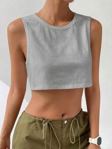 SHEIN EZwear Solid Crop Tank Top - Grey - View 5