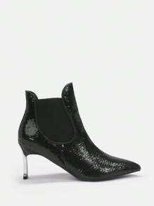 SheIn BIZ Fashionable Low Heeled Beaded Embroidery Ankle Boots - Black - View 4
