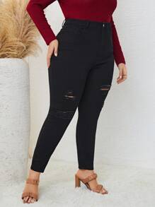 SHEIN LUNE Talla grande Jeans ajustados desgarro