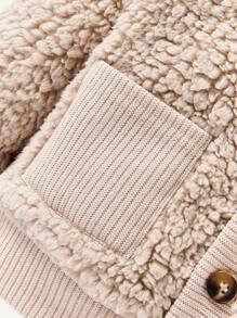 Cozy Pixies Áo khoác bông phía trước có nút kép cho bé gái - Màu be - Xem 4