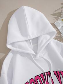 INAWLY 字母圖案袋鼠口袋抽繩加絨內裏連帽衫 - 白色 - 查看 3
