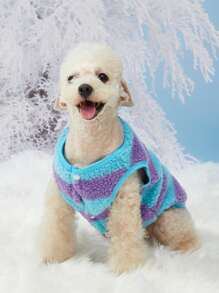 PETSIN 1 Miếng Xanh Và Tím Mẫu sọc Lông cừu ấm áp Áo vest - Màu xanh lam - Xem 3