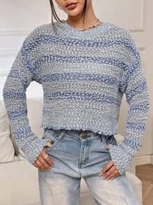 SHEIN Unity 休閒條紋女士毛衣 - 藍色 - 查看 3