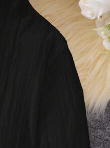 Teen Girls' Knitted Elegant Short T-Shirt With Round Neck And Flare Sleeves - Black - View 5