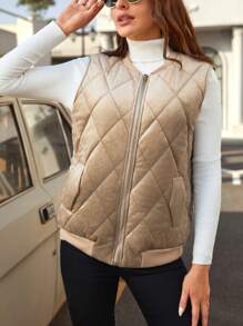 SHEIN LUNE Zip Up Quilted Vest Coat