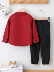SHEIN Chico joven Camisa con diseño de parche de letra con pantalones sin camiseta