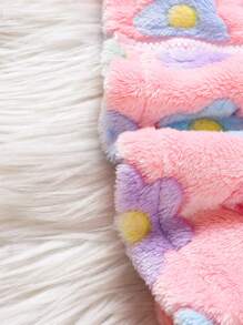 Baby Girl Floral Print Hooded Fleece Coat - Pink - View 8