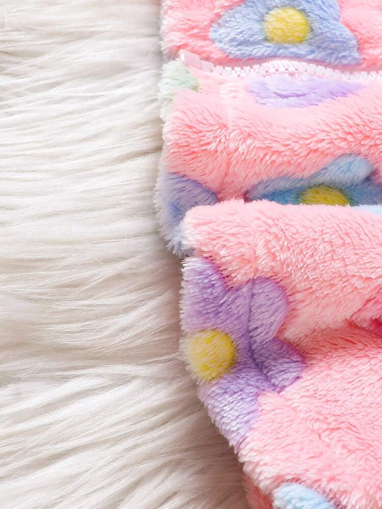 Baby Girl Floral Print Hooded Fleece Coat