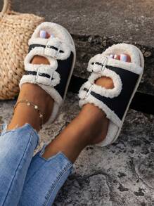 女士毛絨家居拖鞋臥室拖鞋 - 米色 - 查看 4