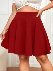 Flirla Plus High Waist Flare Hem Skirt - Red - View 1